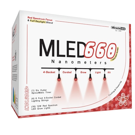 Miracle Led 660 Nanometer Indoor Grow Light Kit Red Spectrum 12W Repl 150W 4-Socket Corded Fixture w/Timer, 4PK 603544